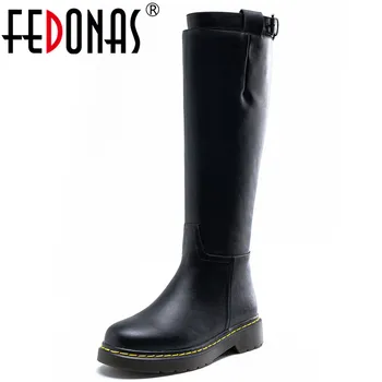 

FEDONAS New Quality Genuine Leather Women Knee High Boots Autumn Winter Warm Long Boots Party Shoes Woman Punk Riding Boots