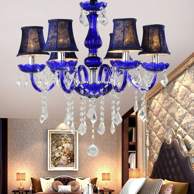 

modern chandeliers blue Crystal chandelier bar coffee shop decor Lamp de cristal lustre glass crystals for chandelier lampadari
