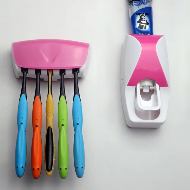 

Automatic Toothpaste Dispenser 5 Toothbrush Holder Set Wall Mount Stand Toothbrush Family Toothbrush Holder Bathroom Household