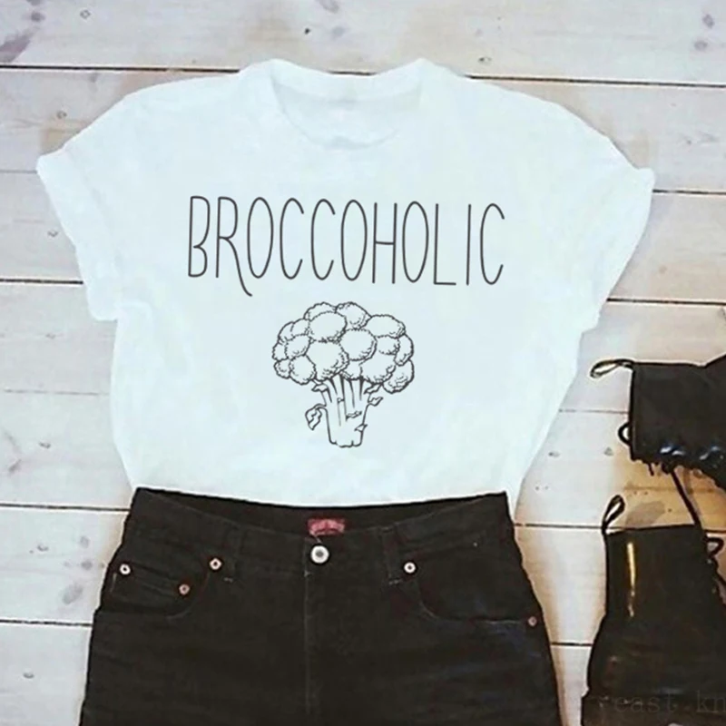 

Broccoholic Vegan & Vegetarian Broccoli Lovers T-Shirt Casual Short Sleeve for Women Clothing Summer Round Neck Shirts Drop Ship