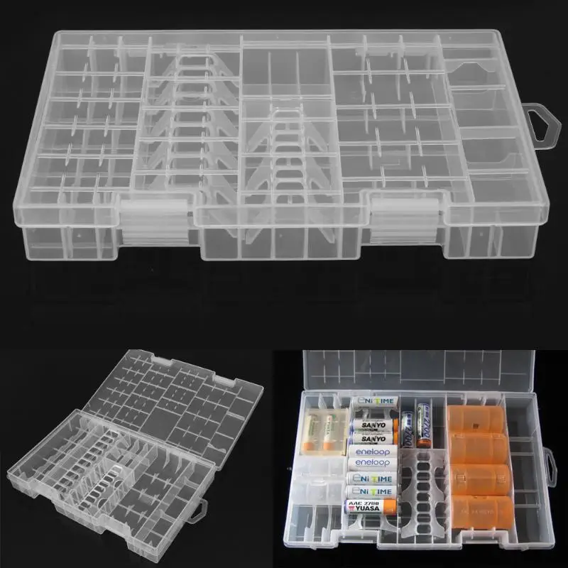 Прозрачная коробка для хранения, прозрачная пластиковая коробка для батарей AAA/AA/C/D/9 V, жесткий пластмассовый футляр для аккумулятора, держатель для хранения, контейнер для батареи
