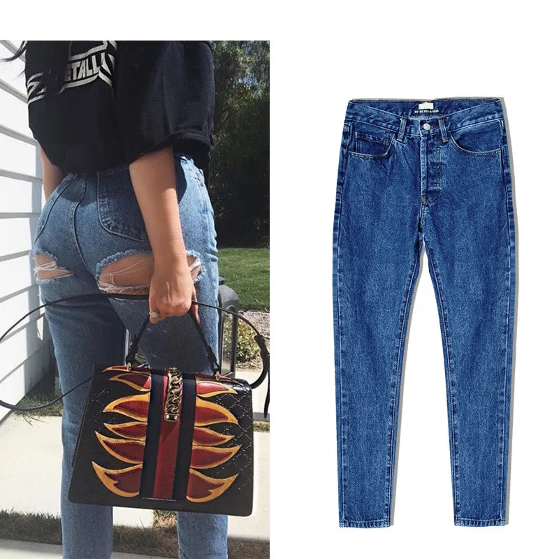 Super Sexy Butt Ripped Hole Jeans Slim Fit Women Jeans High Waist Exposed Hips Fashion Denim Women Boyfriend Skinny Jeans Femme
