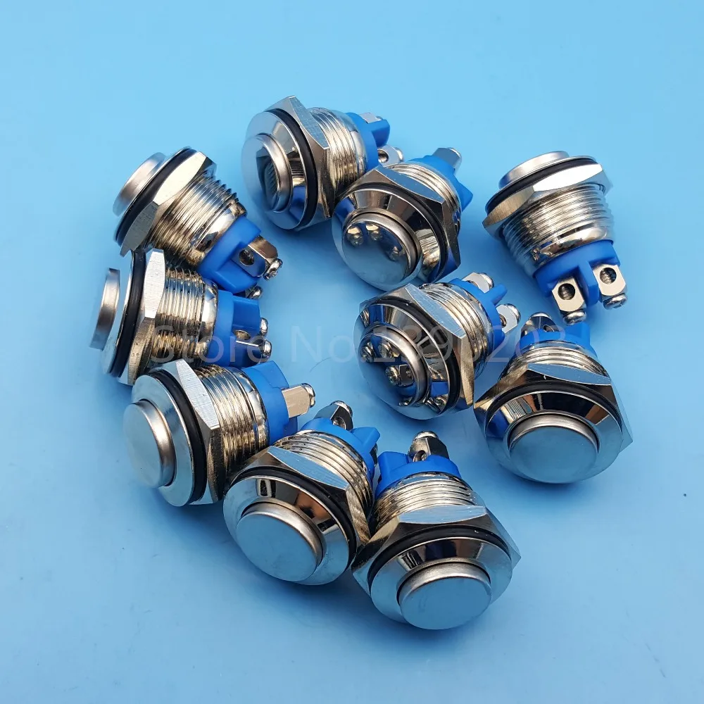 10Pcs Metal High Round 16mm Momentary Push Button Switch 1NO Screw Terminalsin Switches from