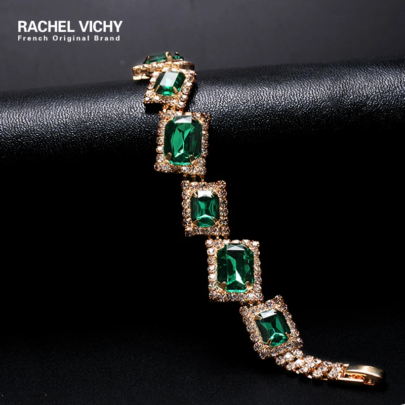Женский золотистый браслет с кристаллами квадратным фианитом|Цепочки и