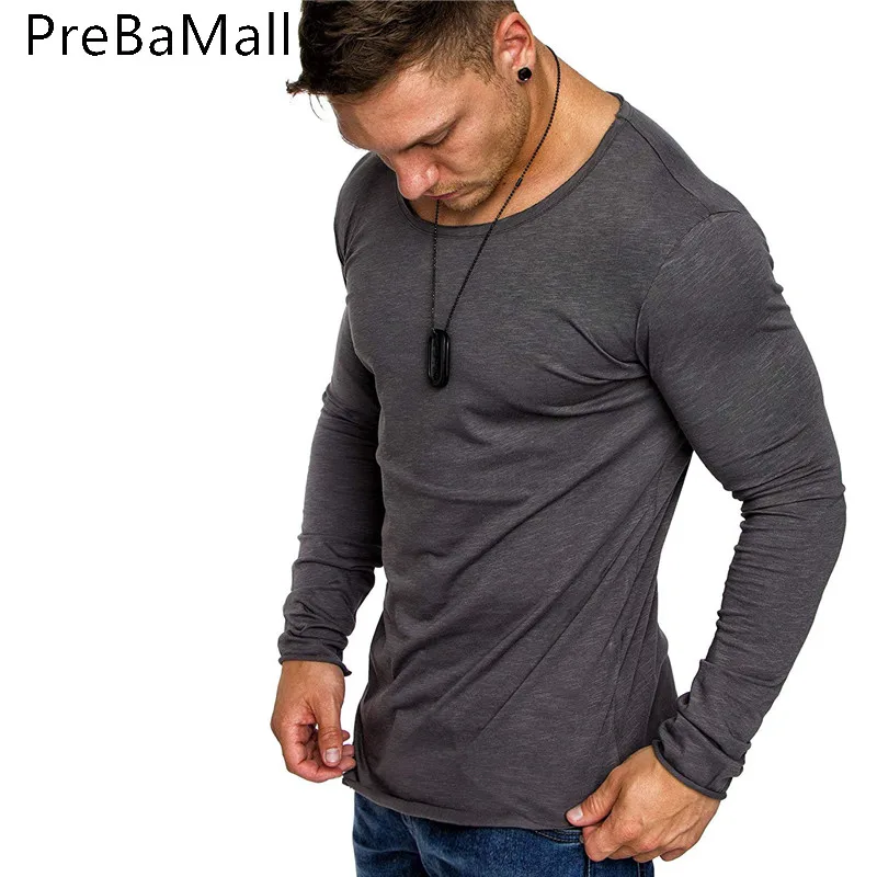 

2019 Fashion T Shirt Men Spring Autumn Period Long Sleeve Cultivate One's Morality Men Tops O-neck Solid Casual Tee Man A04