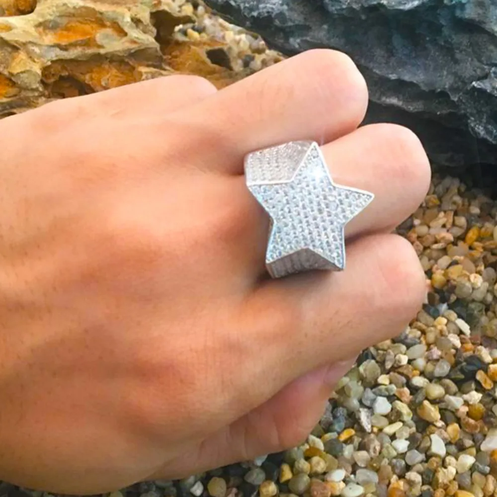 Модные кольца BLING KING в форме звезды золотистые и серебристые с полным покрытием