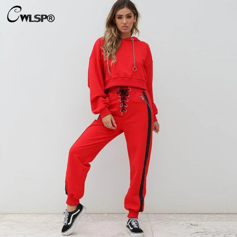 CWLSP 2018 Fashion Hip Hop Tracksuit For Women 2 Piece Set Hoodie Crop ...