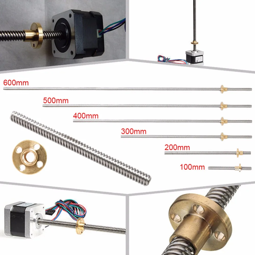 

100 - 600mm 3D Printer T8 8mm Rod Lead Screw Nut Z Axis Linear Rail Bar Shaft