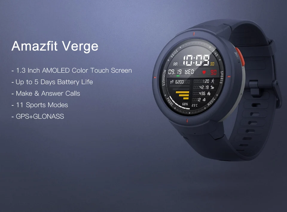 Huami Amazfit Verge спортивные Смарт-часы 3 gps Bluetooth воспроизведение музыки вызов ответ сообщение толчок пульсометр