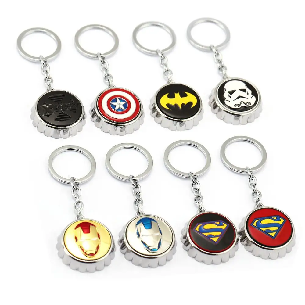 

High Quality 2019 Superman Iron Man Key Chain Batman Captain America X Men Stormtrooper Bottle Opener Key Ring Holder Chaveiro