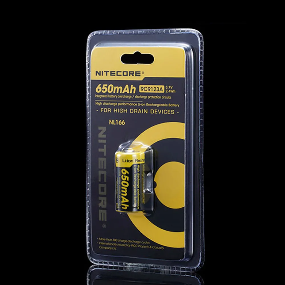 NITECORE NL166 650mAh 3,7 V 2.4Wh защищенный литиевый аккумулятор RCR123A 16340 18350 литий-ионный аккумулятор Дренажные устройства фонарик