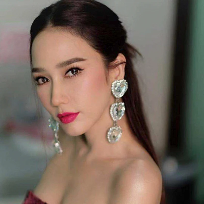 

Solememo Fashion Rhinestone Heart Drop Dangle Earrings for Women Party Wedding Earring Jewelry Christmas Gifts Wholesale E4898