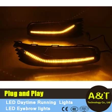 A&T Car Styling LED Daytime Running Lights led Fog Light For Volkswagen Polo led DRL 2014 2015 Auto Accessories with turn signal