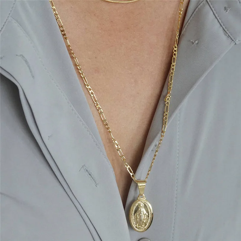 

Romad Gold Silver Color Virgin Mary Necklace Women Men Long Pendant Necklaces Metal Chain Christian Jewelry collier femme Z3