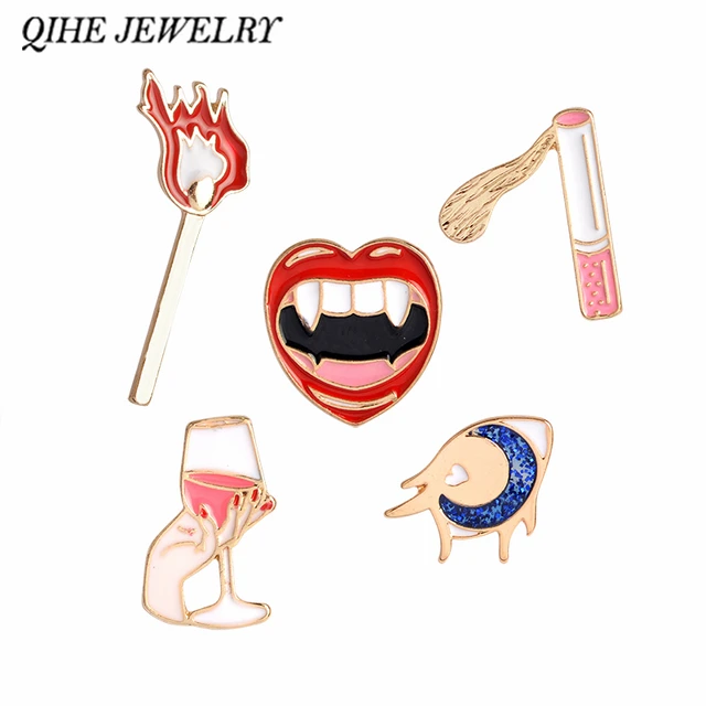 QIHE JEWELRY Sexy Retro Style Red Lips Wine Cigarette Matches Eyes New Summer St QIHE JEWELRY Sexy Retro Style Red Lips Wine Cigarette Matches Eyes New Summer St