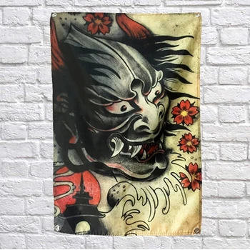 

HANNYA Japanese ukiyo-e Tattoos Poster Scrolls Draperies Curtains Hanging Flags Tattoo Shop Decor Banners Waterproof Art Cloth