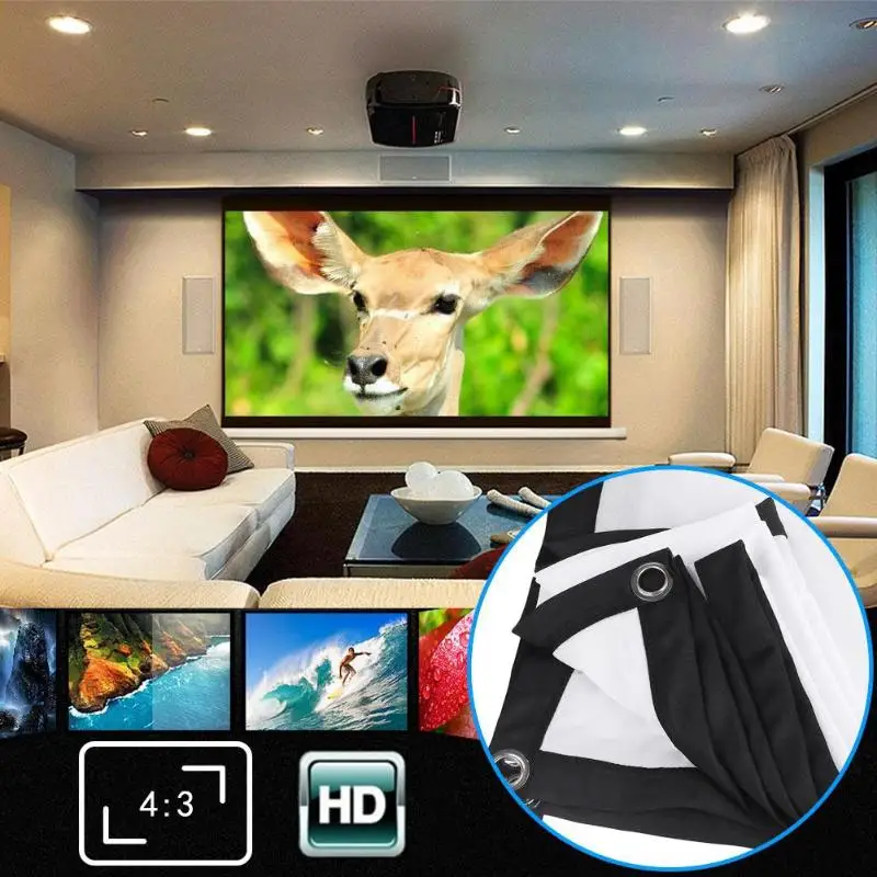 60, 72, 84, 100, 120 дюймов, 4:3, складной настольный проектор, экран, подвесной экран, занавеска для HD, 3D светодиодный домашний кинотеатр, умные кинопроекторы