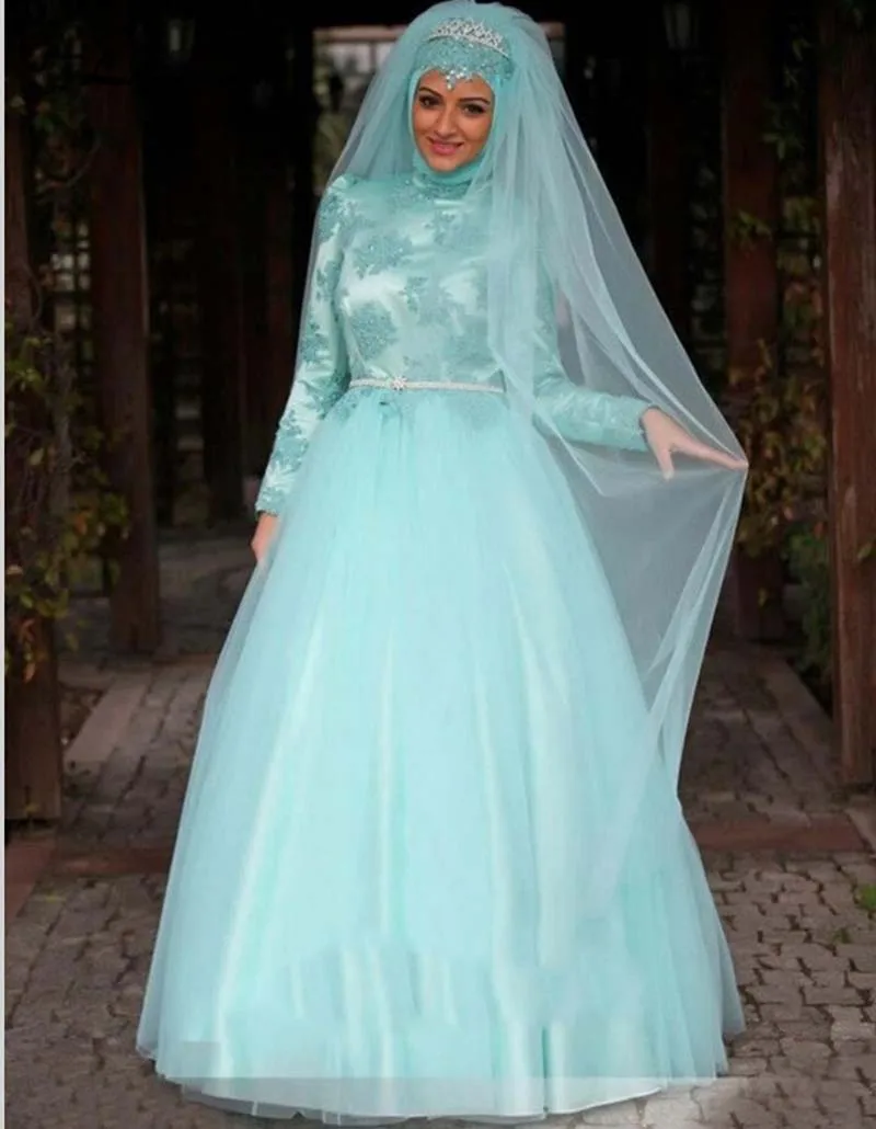 Arab Long Sleeve Muslim font b Hijab b font Islamic Wedding Dress Ball Gown Wedding Gowns