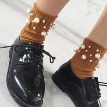 HUI GUAN Новые Элегантные шикарные толстые вертикальные полосы оригинальные жемчужные украшения Модные женские носки мягкие эластичные хлопковые носки