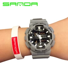 SANDA Men's Sports Wrist Watch Alarm Military 30M Waterproof Sports Watches S-Shock LED Analog Digital Display Quartz Time Watch weide wh1107 sports man s rubber band quartz analog digital waterproof wrist watch black