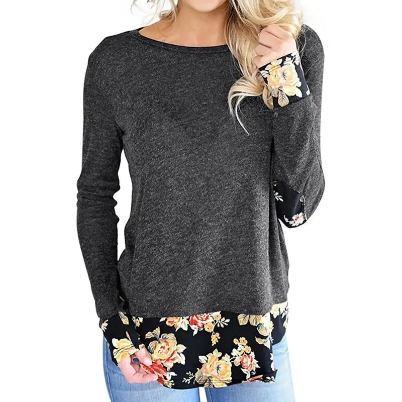 Fashion Casual Long Sleeve Printed Floral Flower T Shirt Women Top Tees