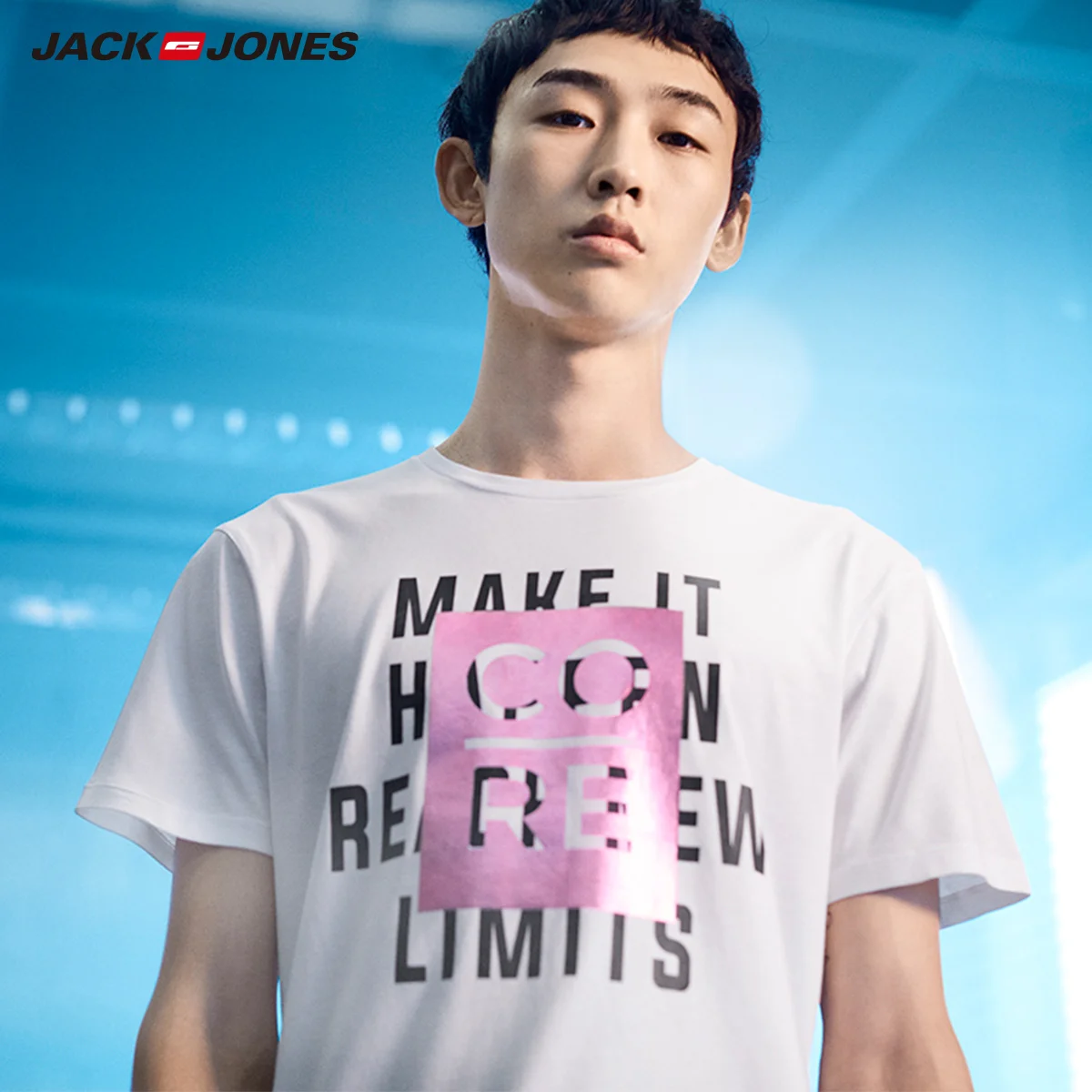 

JackJones Men's Cotton Short-sleeved Laser Letters Printed T-shirt 2019 Brand New Fashion T shirt Slim Fit Tshirt Men 218201544