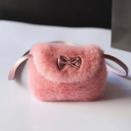 Cute Children Kids Girls Mini Bowknot Crossbody Bags Soft Fur Handbags Bag Gift Purse Crossbody Bag Plush Backpacks Coin Purse - Цвет: Magenta