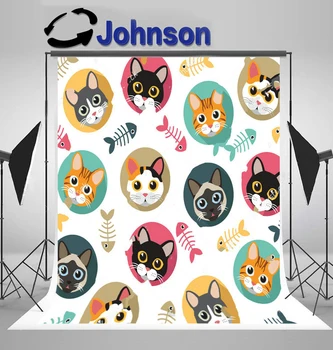 

wall background Vinyl cloth High quality Computer print Cute Cats Fishbone Colored backdrops