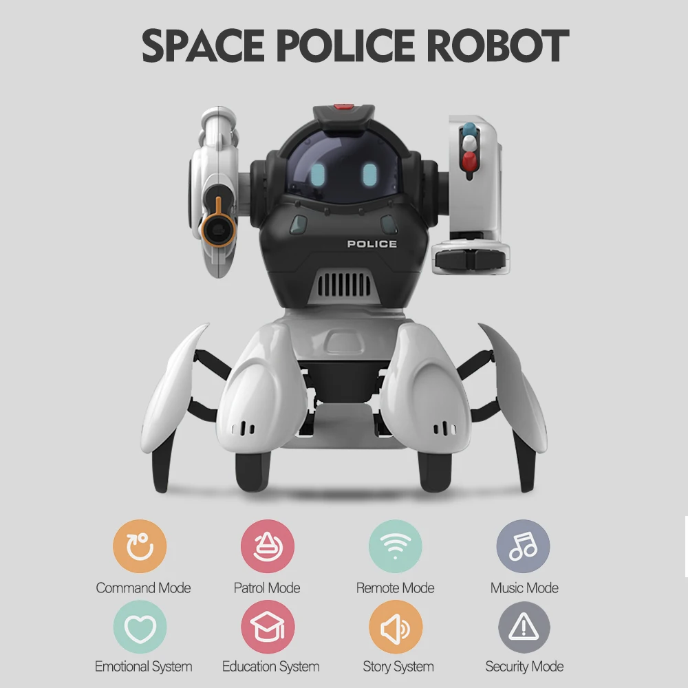 

Intelligent Interactive Robot Space Police Educational Gesture Control Command Mode Singing Dancing RC Robot for Kids