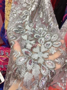 

Latest Style Beaded sequins 2017 Fashion African Lace Fabric 3D Tulle African French Lace Fabric High Quality for wedding dress.