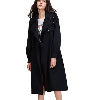 

Korean Style 2017 New Autumn Women Fashion Loose 100%Cotton Trench Coats Female Casual Black Belt Turn Down Collar Long Outwear