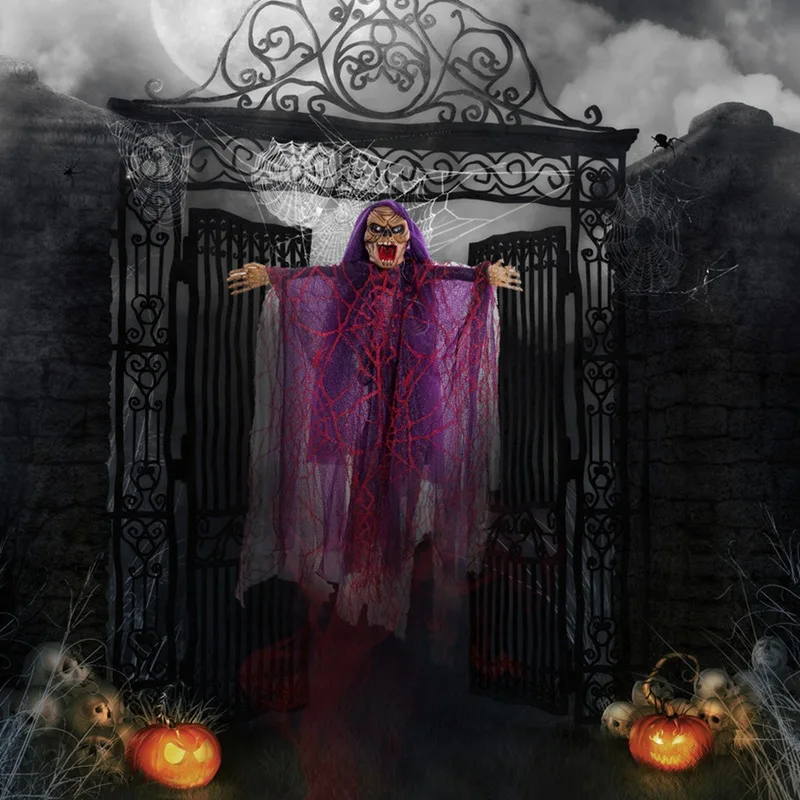 

Halloween Horror Skeleton Ghost Decoration Voice Control Glowing Red Eyes Scream Hang Rod Ghost Pendant for Festival Decoration