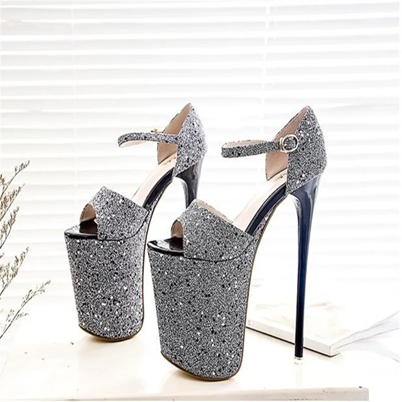 BBZAI shoes woman Pumps 20CM Show Buckle Peep Toe Frenulum Glitter Model princess dress Lady stiletto Plus Size 34-43 | Обувь