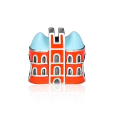 CKK 925 пробы серебро оранжевый кирпичный дом, синий и оранжевый цвет, эмаль, подходят для браслетов Pandora браслет, ювелирные изделия с бриллиантами, милый дом, ювелирное изделие, подарок