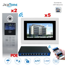 7 ”Touch Screen WIFI IP Telefone Video Da Porta Intercom + Switch POE 2 para 5 Sistema de Controle de Acesso Ao Edifício o apoio de Senha/Cartão IC