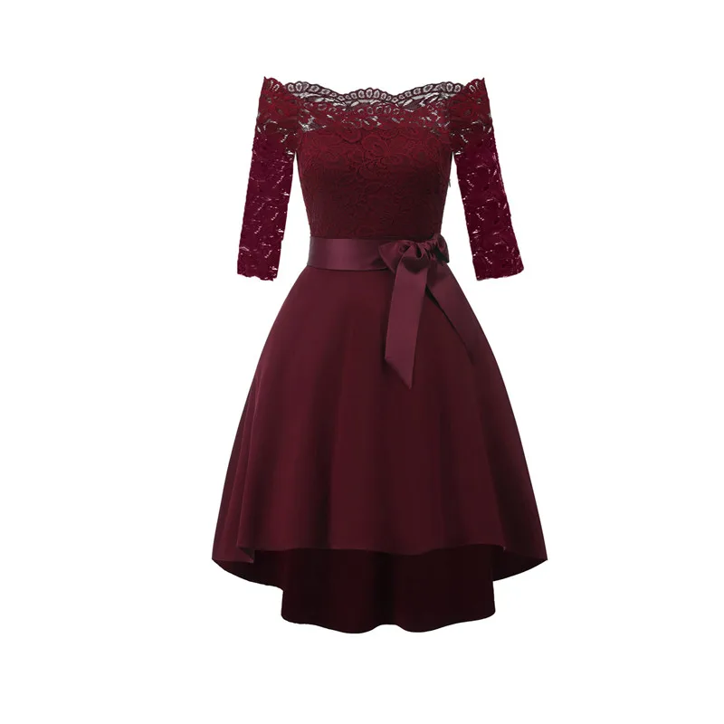 

Autumn Winter Dress Women Sexy Hollow Out Lace Dress Elegant Casual Half Sleeves Ball Gown Party Dresses vestidos