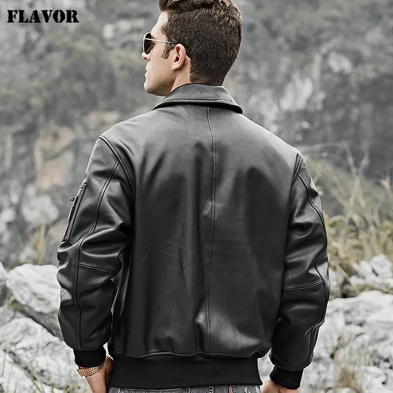 Kожаная куртка мужская-бомбер из натуральной кожи FLAVOR, авиаторское кожаное теплое пальто из овечьей шкуры в стиле ВВС для зимы