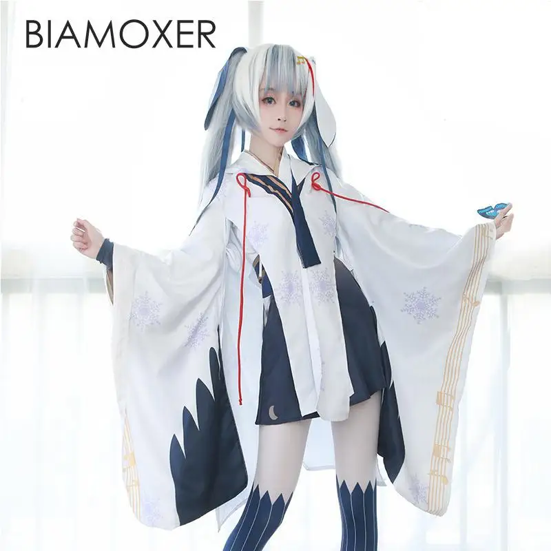 Biamoxer Snow Hatsune Cos одежда Vocaloid Мику снежное кимоно ведьмы косплей костюм женский