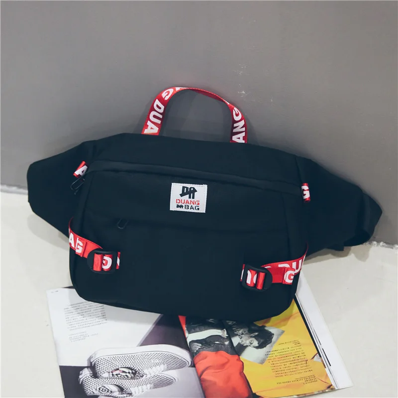 Unisex Waist Bag Fanny Pack Large Capacity Chest Bags Bum Package Street Style Hip Hop Packs Solid Color Oxford Cloth Handbag - Цвет: Black  Waist pack