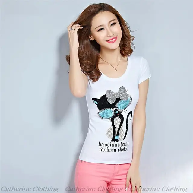 2015 Hot Summer Style Cartoon Diamond Womens T Shirt For Teen Girls Elastic Cotton Casual Women 2015 Hot Summer Style Cartoon Diamond Womens T Shirt For Teen Girls Elastic Cotton Casual Women