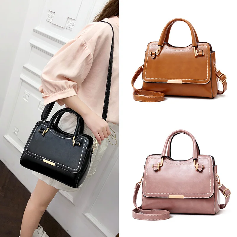 

2018 Women Fashion PU Leather Business Handbags Big Volume Thread Lady Solid Causal Satchels Pink/ Grey/ Green for Office Lady