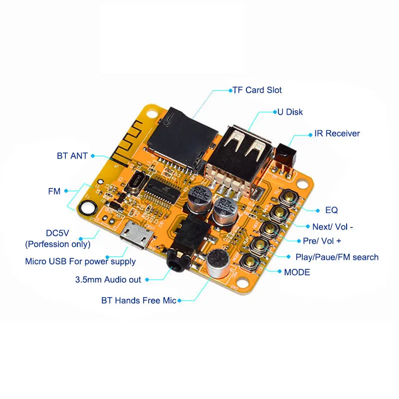 DC5V Micro USB Автомобильное Bluetooth Телефонный звонок Hands Free Audio приемника Беспроводной стерео звуковой модуль FLAC WMA MP3 ИК TF райдо