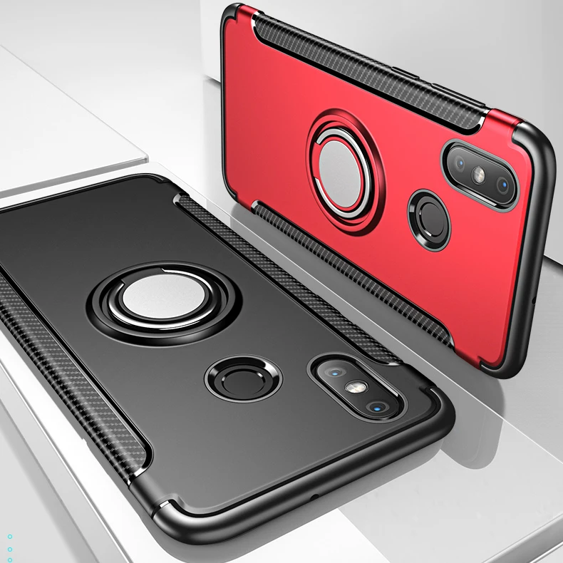 Для Xiaomi Mi Max 3 Чехол Жесткий ПК + силикон с подставкой Кольцо Магнит гибридная