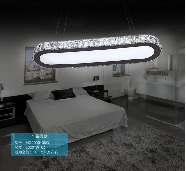 

AC100-240V L65*W18cm 35W three color temperature LED crystal pendant lights SMD light source pendentes e lustres lamp fixture