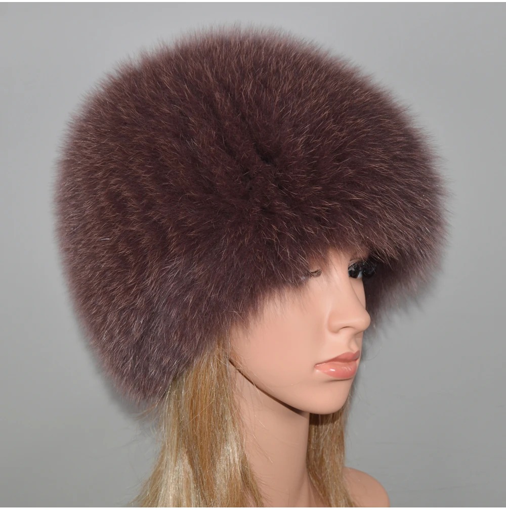 Новая женская уличная зимняя шапка из натурального меха лисы, эластичная теплая мягкая пушистая шапка из меха лисы, шапка-бомбер из натурального меха лисы