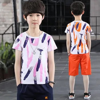 

Teenage Boys Clothing Set 2020 Summer Print Kids Teenagers Sports Suit Tshirt+Shorts Tracksuit Boy 5T 6T 8T 10T 12T 14 Years