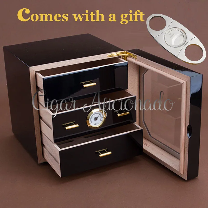 COHIBA роскошный черный глянцевый фортепиано отделка Cedar Wood хьюмидор Кабинета