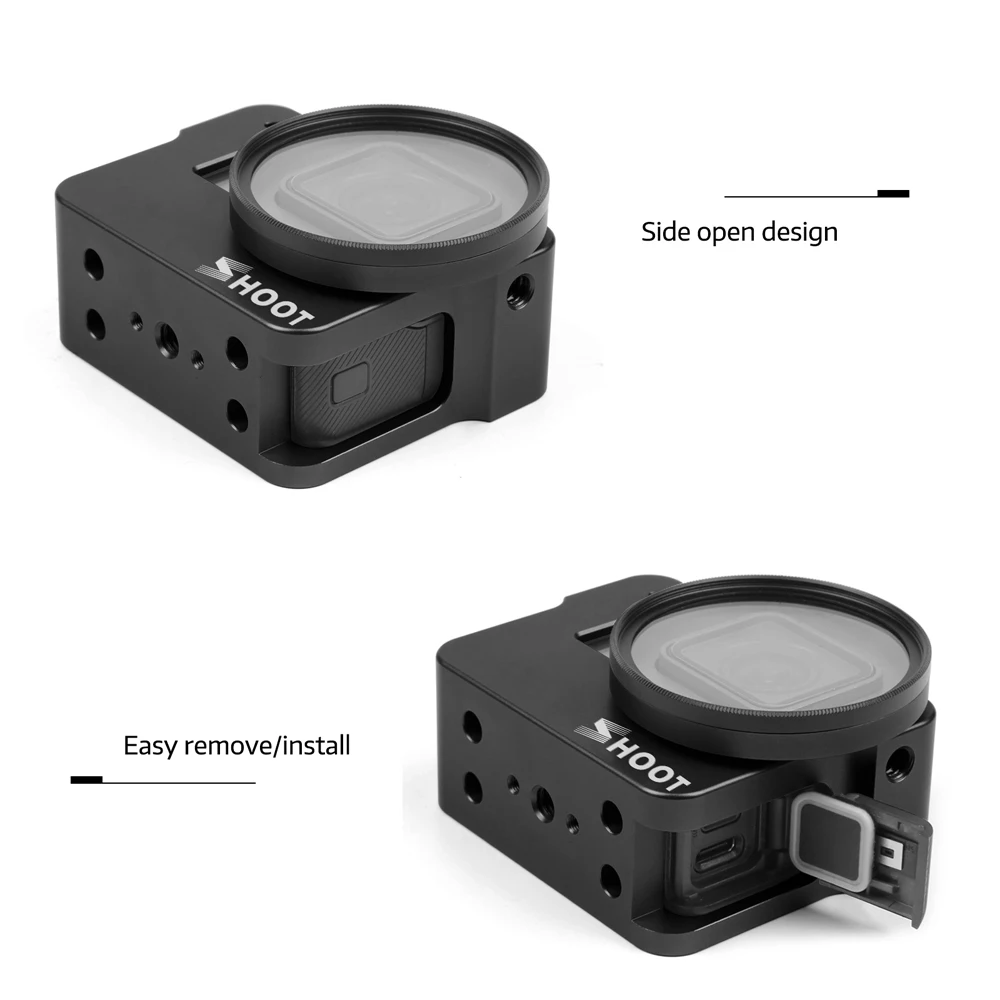 اطلاق النار CNC سبائك الألومنيوم واقية حالة جبل ل GoPro بطل 7 6 5 أسود قفص مع الأشعة فوق البنفسجية مرشح لل الذهاب برو بطل 7 6 5 اكسسوارات