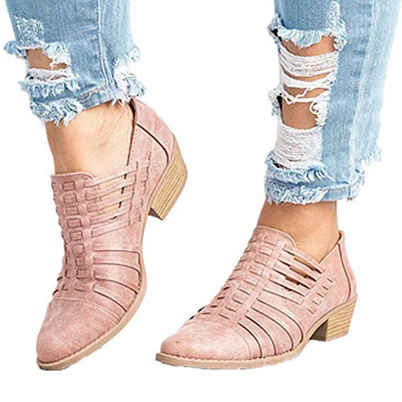 

LITTHING EU35-43 Platform Thick Heels Ankle Women's Boots Autumn Hollow Out Zipper Clog Party Shoes Woman Fashion Footwear Lady