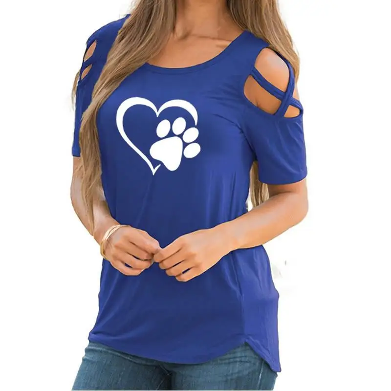 

2019 New Fashion Off Shoulder Bandage T shirt Paw Print Black T-Shirt Casual Cotton Tumbl Women Plus Size Summer Harajuku Tops